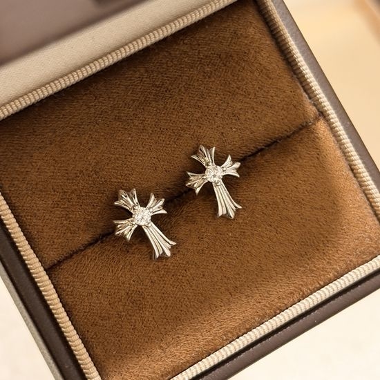 Chrome Hearts Vintage Cross Single Diamond Stud Earrings