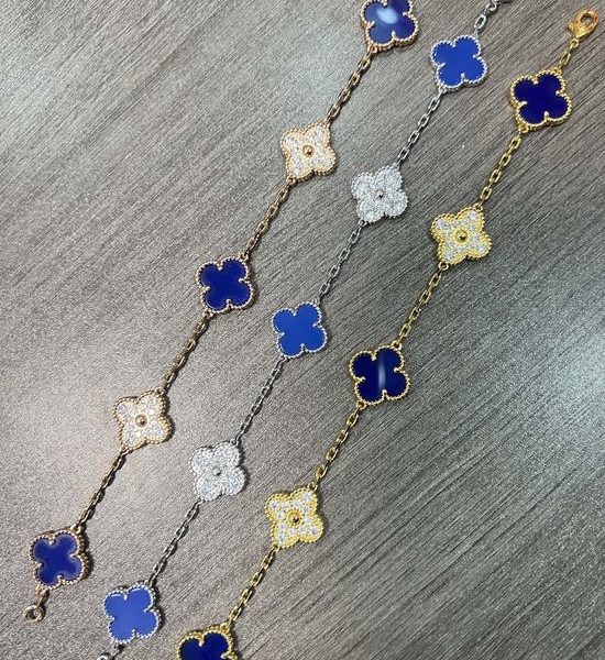 Van Cleef & Arpels VCA Blue Enamel Diamond Clover Bracelet