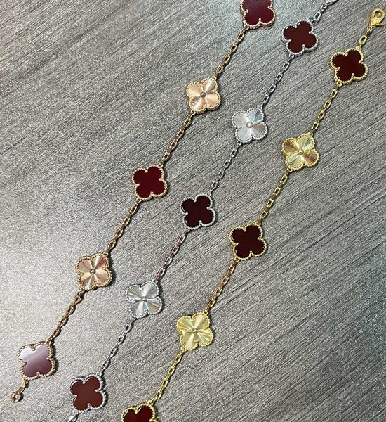 Van Cleef & Arpels VCA Red Agate Clover Beaded Bracelet