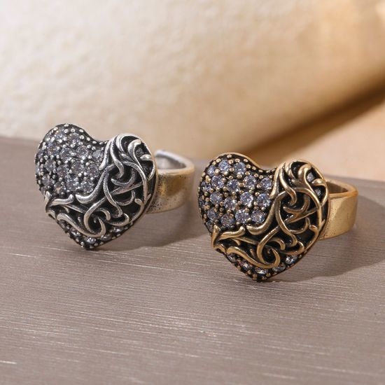 Chrome Hearts Diamond Inlaid Heart Ring Adjustable Fashion Jewelry