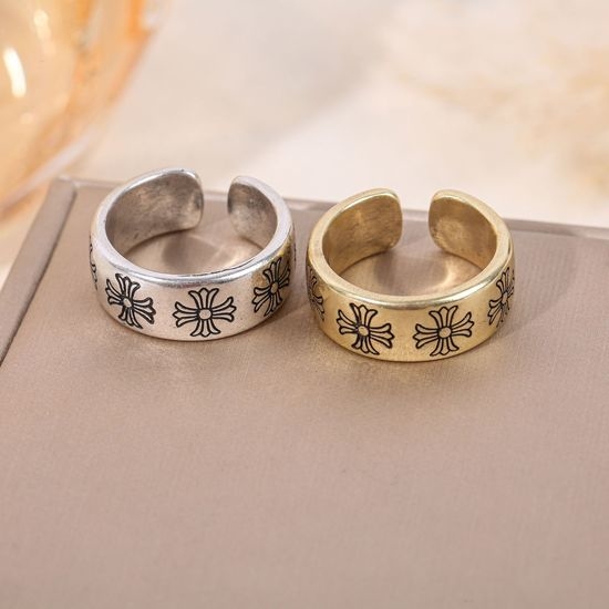 Chrome Hearts Vintage Textured Cross Ring Punk Style Jewelry