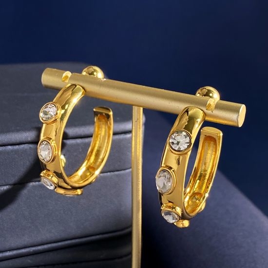 Swarovski Diamond Inlaid C-shaped Circular Hoop Earrings