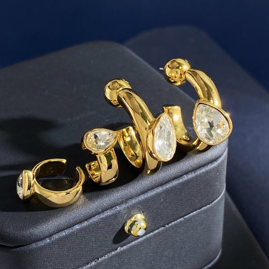 Swarovski Circle Drop Drill Cuff Earrings Two-piece Set