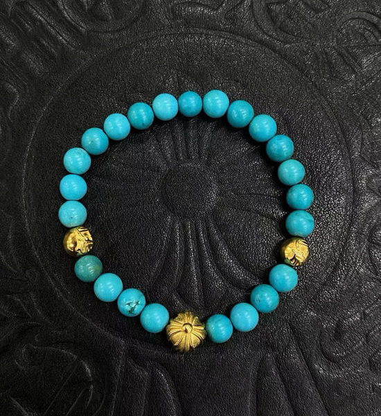 Chrome Hearts Turquoise Gold Silver Beaded Bracelet