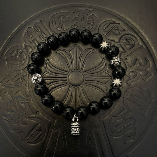 Chrome Hearts Obsidian Beaded Bracelet with Elements