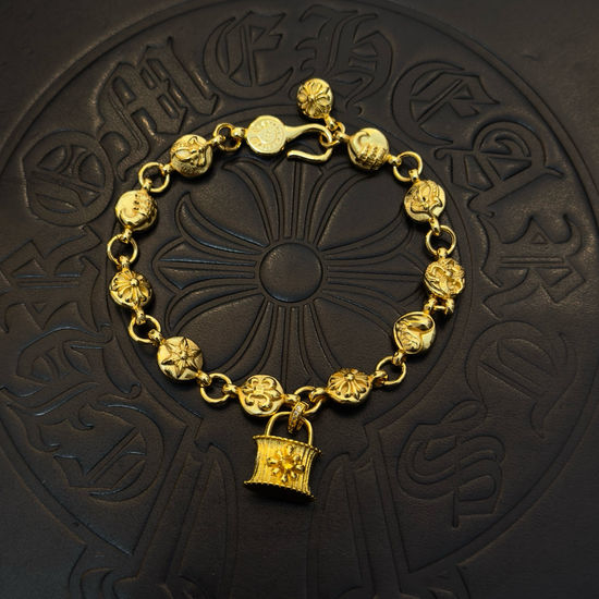Chrome Hearts Retro Gold Tone Engraved Bracelet