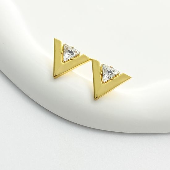 Valentino Rhinestone V Shape Stud Earrings Classic