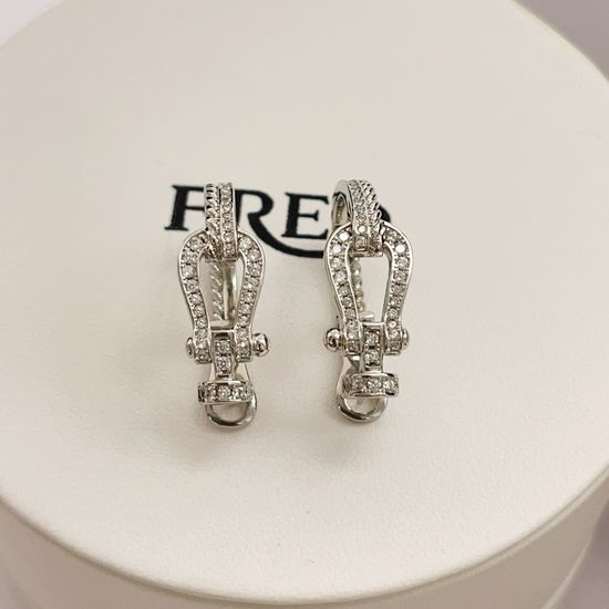 Fred Silver Diamond Horseshoe Stud Earrings