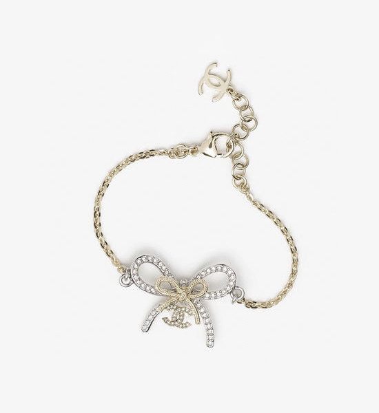 Chanel Bow Ribbon Two Tone Silver Bracelet