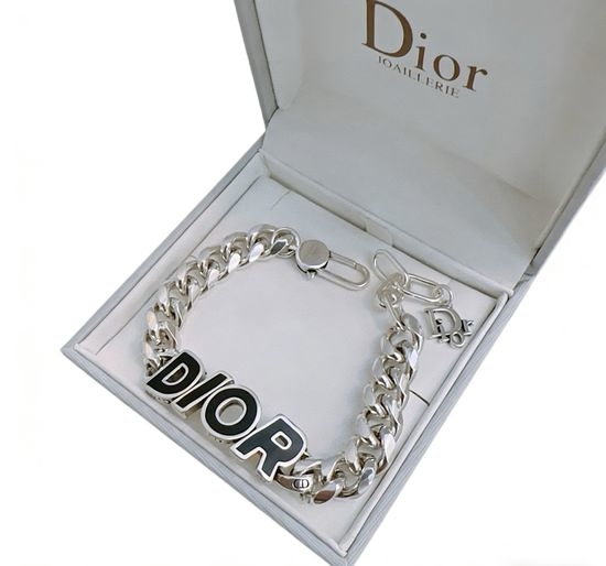Christian Dior CD Vintage Silver Cuban Chain Bracelet