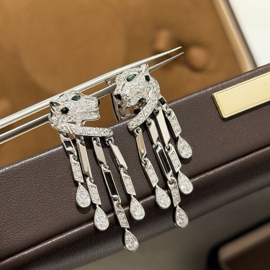 Cartier Rhinestone Panther Tassel Stud Earrings