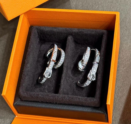 Hermes Full Diamond Buckle Earrings