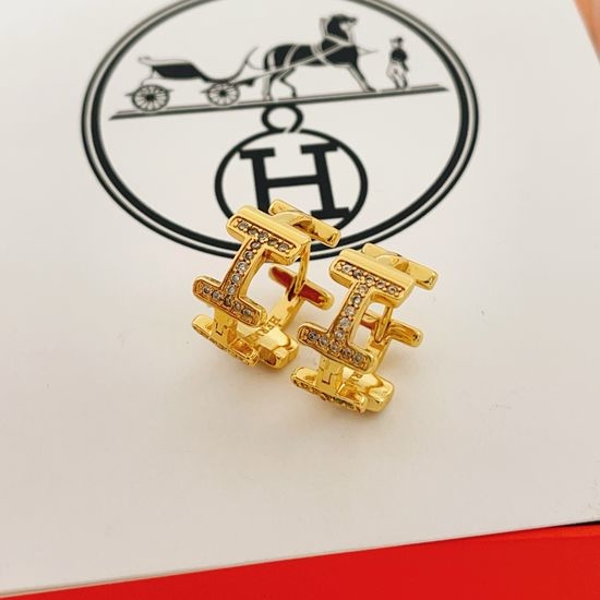 Hermes Gold Rhinestone Letter Stud Earrings