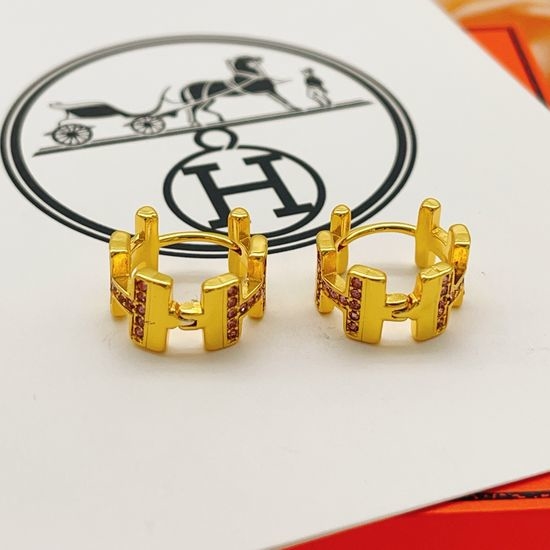 Hermes Gold Amethyst Diamond Letter H Stud Earrings