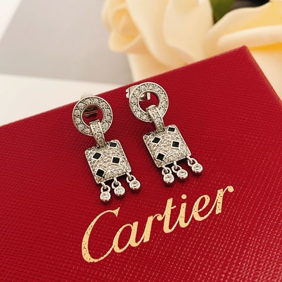 Cartier Silver Tassel Leopard Stud Earrings