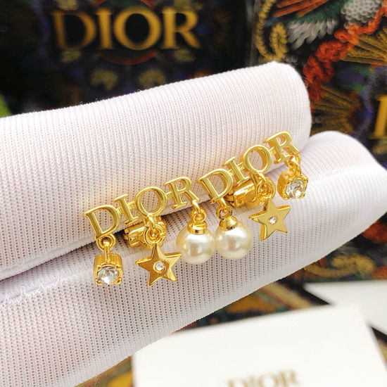 Christian Dior CD Mini Letter Design Brass Ear Clips