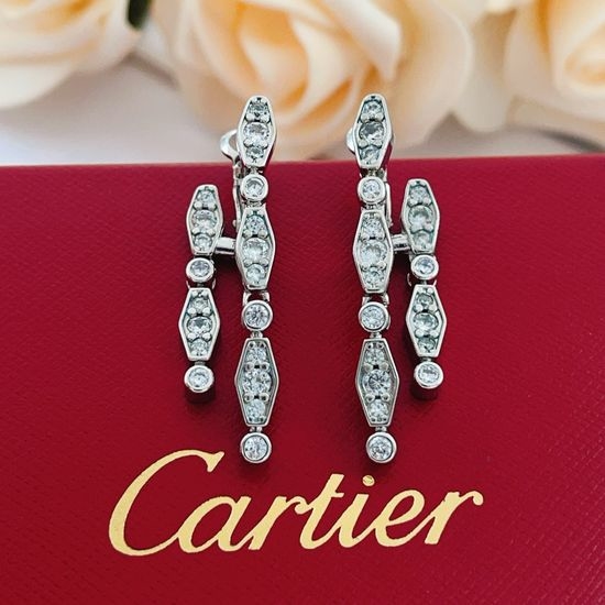 Cartier Silver Tassel Double Bar Stud Earrings