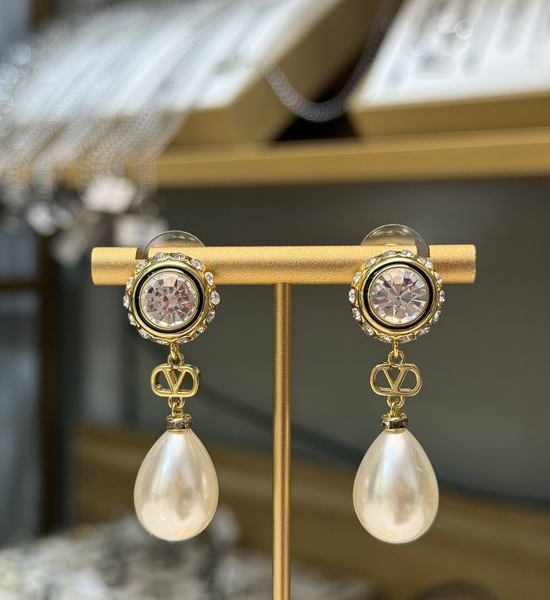 Valentino Teardrop Pearl Crystal Drop Earrings