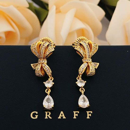 Graff Gold Marquise Bow Drop Diamond Earrings