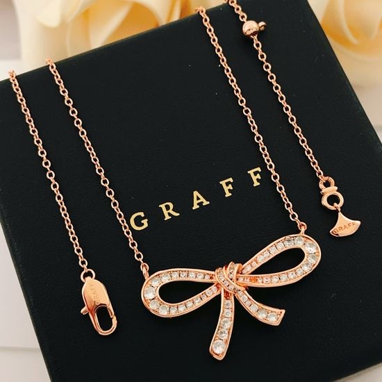 Graff Rose Gold Diamond Bow Pendant Necklace