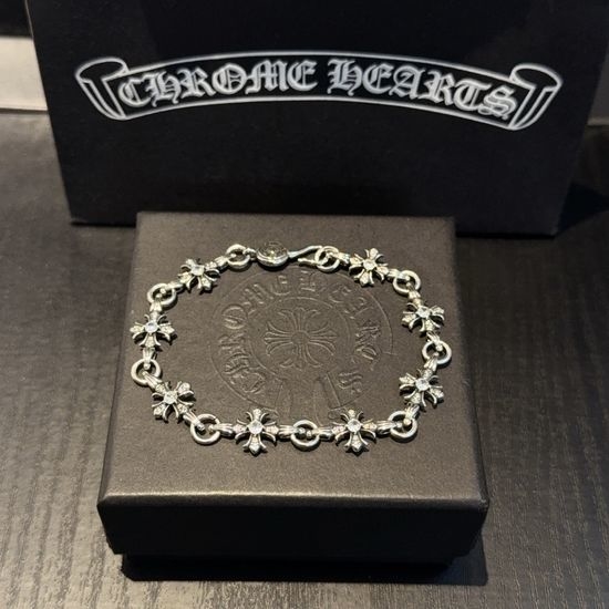 Chrome Hearts Textured Cross Pattern Diamond Bracelet