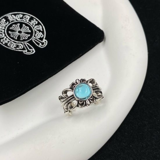 Chrome Hearts Vintage Cross Blue Stone Open Ring