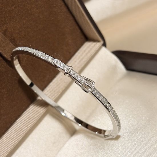 Hermes Buckle Full Diamond 925 Silver Bangle