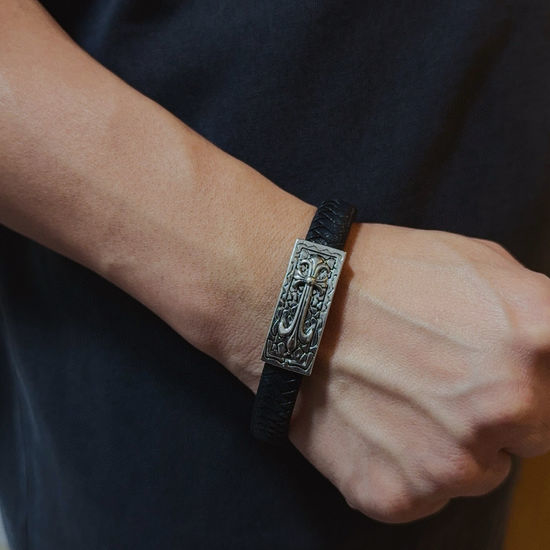 Chrome Hearts Classic Cross Leather Cord Bracelet
