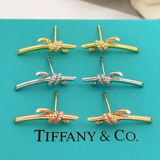 Tiffany & Co. Diamond Knot Stud Earrings Three Colors