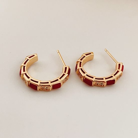 Bvlgari Rose Gold Diamond Red Mother of Pearl Earrings