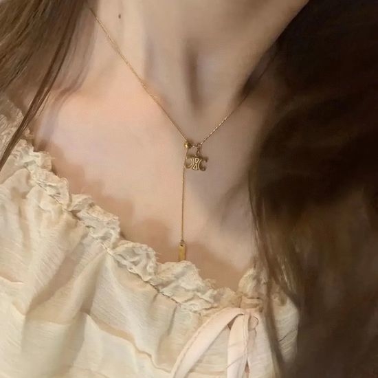 Celine Engraved Hollow Pendant Necklace Simple Versatile