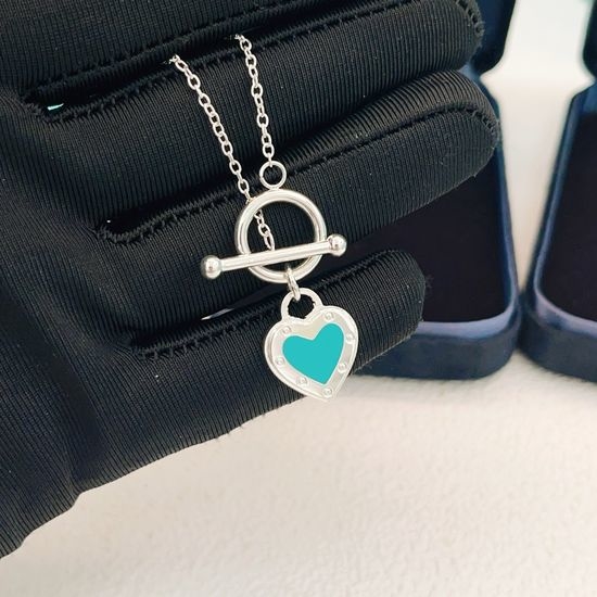 Tiffany & Co. Blue Green Heart Silver Necklace