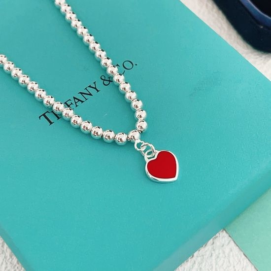 Tiffany & Co. Silver Polished Red Heart Necklace