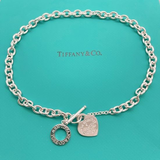 Tiffany & Co. Silver Polished Single Diamond Heart Necklace
