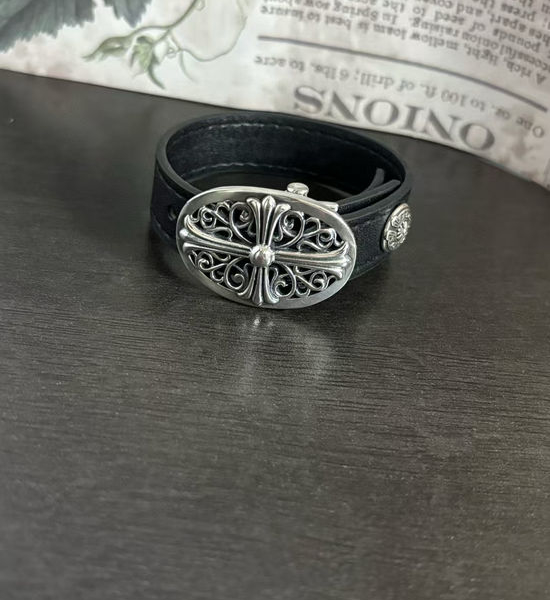 Chrome Hearts Cross Carved Adjustable Leather Bracelet