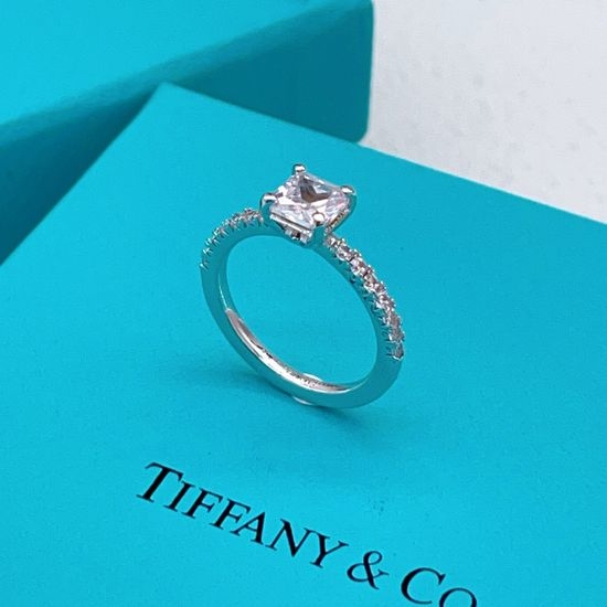 Tiffany & Co. Square Crystal Inlaid Silver Ring