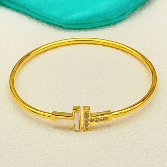 Tiffany & Co. Diamond Inlaid Double T Bangle