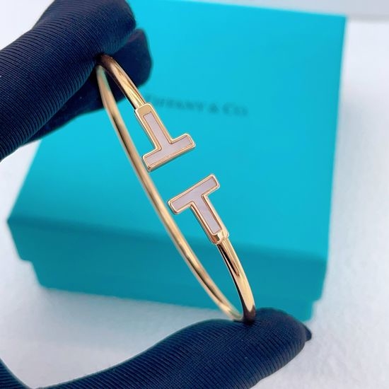 Tiffany & Co. White Mother of Pearl Double T Bangle