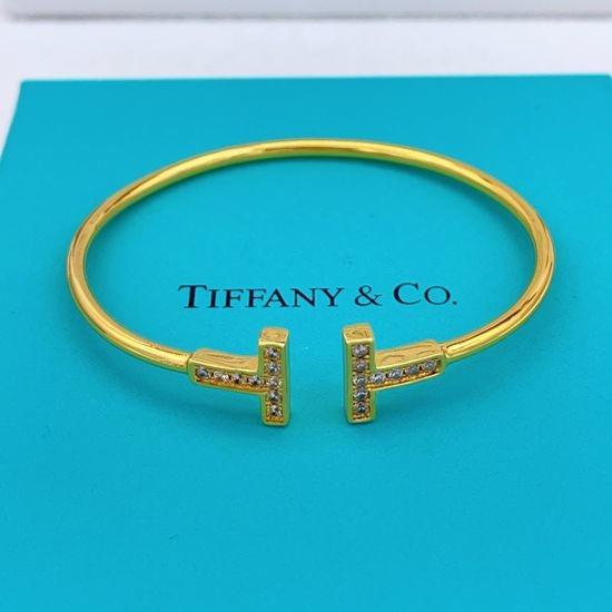 Tiffany & Co. Gold Diamond Double T Bangle