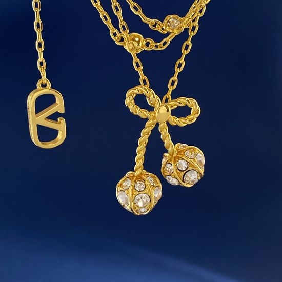 Valentino Bow Cherry Shape Inlaid Zircon Necklace