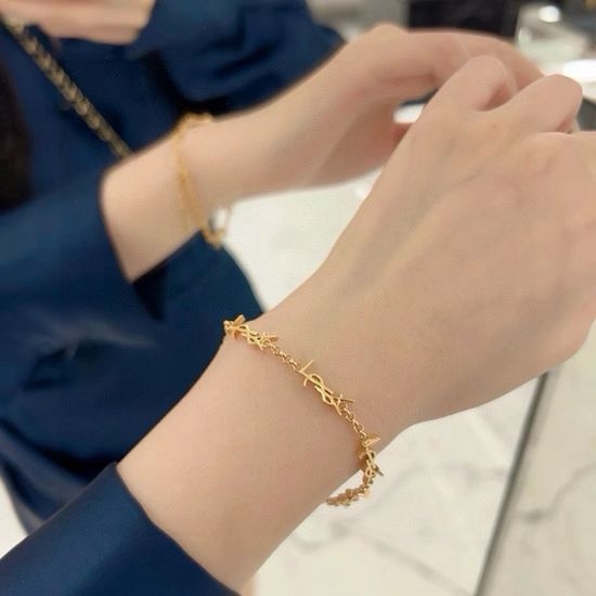 Yves Saint Laurent YSL Golden Letter Chain Bracelet Color Retaining
