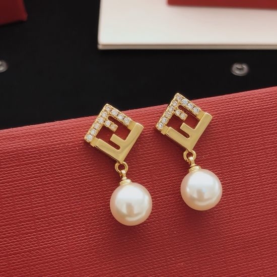 Fendi Pearl Drop Earrings Brass Material