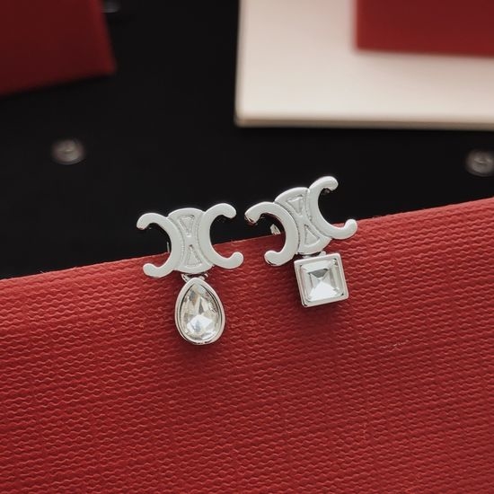 Celine Square Diamond Stud Earrings Brass Material