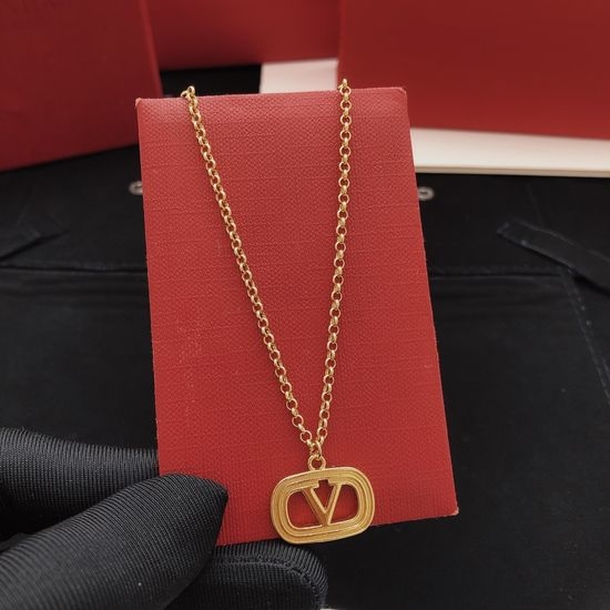 Valentino Textured Pendant Necklace Brass Material