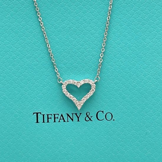 Tiffany & Co. Silver Diamond Heart Pendant Necklace
