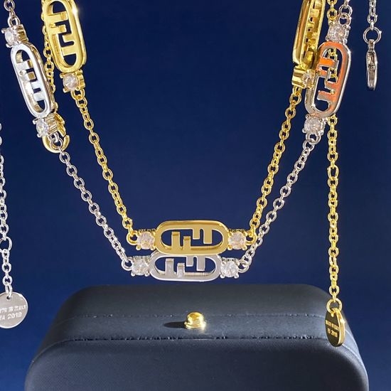 Fendi Double Letter Zircon Necklace Set