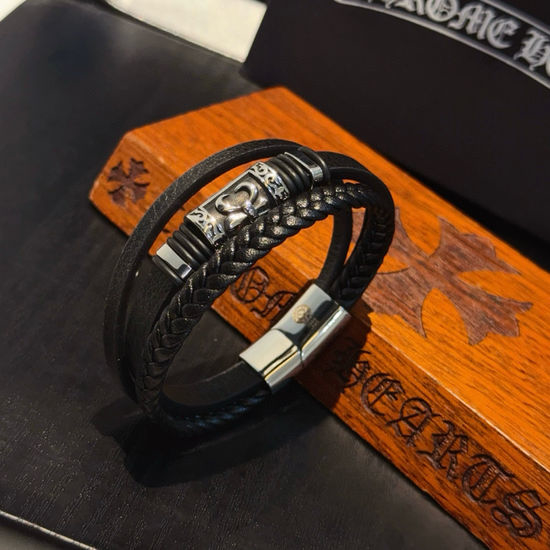 Chrome Hearts Vintage Pattern Engraved Leather Cord Bracelet