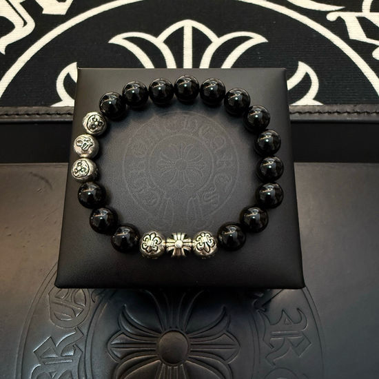 Chrome Hearts Obsidian Beaded Bracelet Vintage Engraved Details