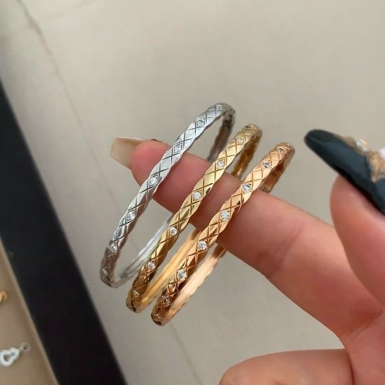 Chanel Quilted Narrow Slim Diamond Bangle Bracelet