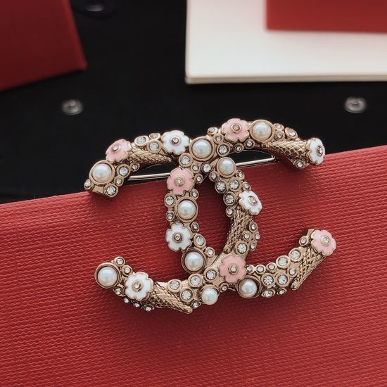 Chanel Pink Camellia Brass Brooch
